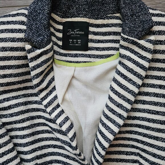 Zara TRF women's blue and cream striped blazer jacket size small - Picture 5 of 7